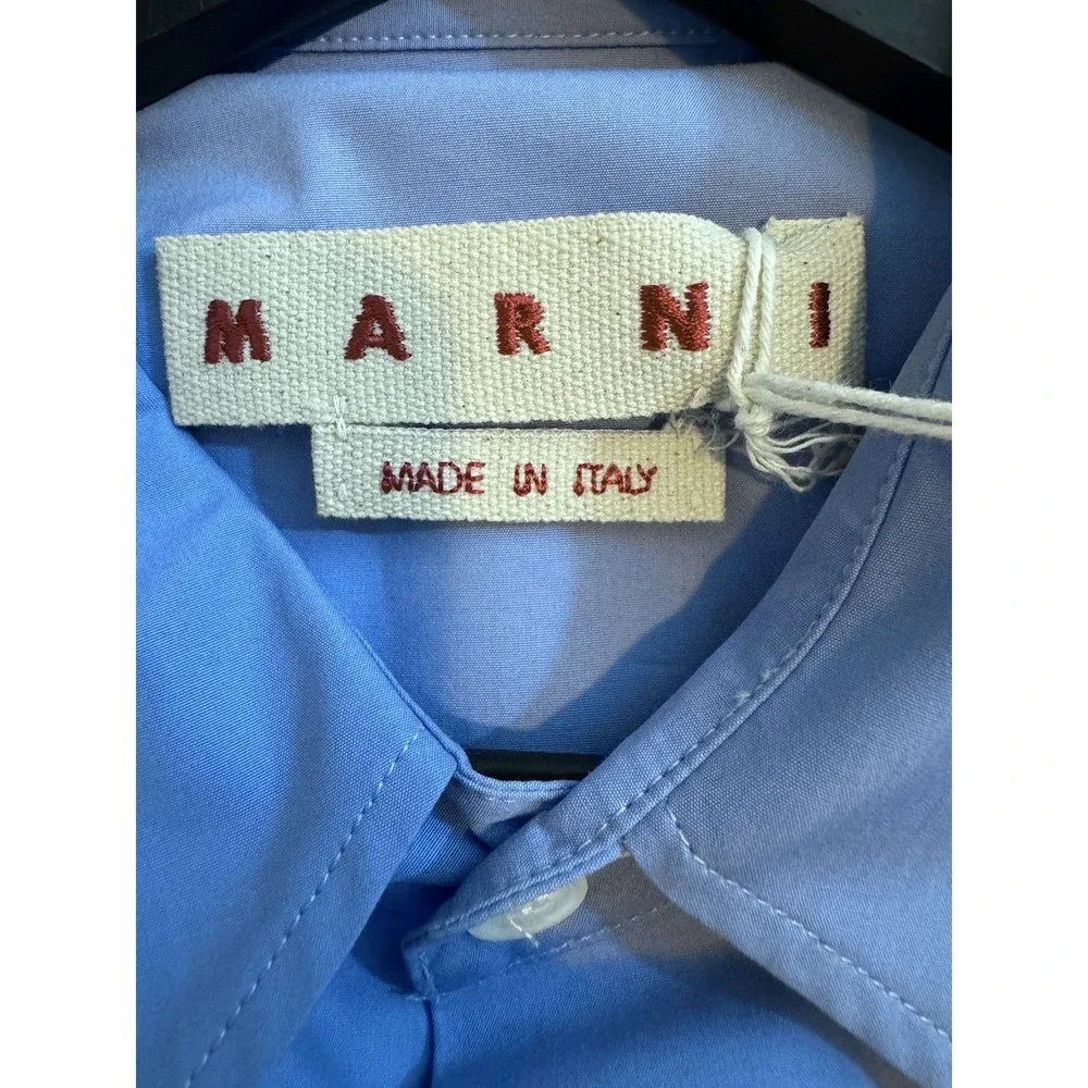 Marni Checked Button-Down Shirt With Blue Yoke – White/Black – IT 50 (L) NWT